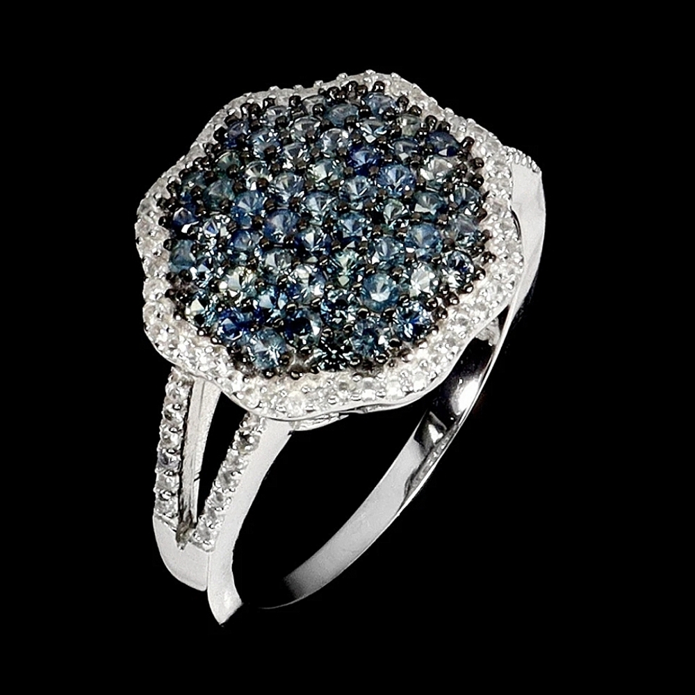 925 Sterling Silver Ring Sz 7 with Natural Blue Sapphire & White Topaz Gems - Picture 4 of 4